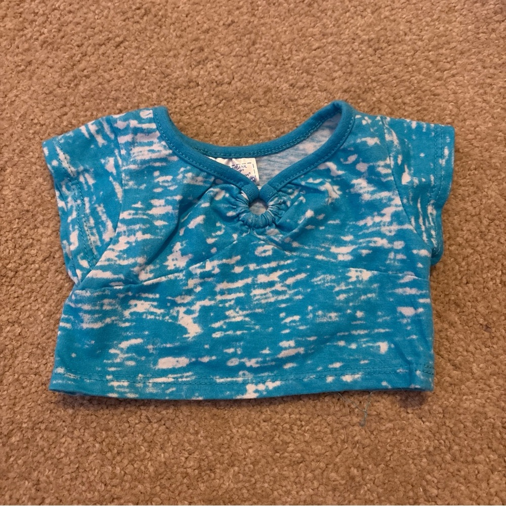 Build a Bear Blue & White Shirt w/Decorative Ring on Neckline BABW